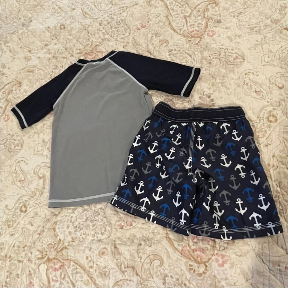 GYMBOREE Boys 4T Swim Suit Shorts & Rash Guard Set Blue Anchors Pirate BEACH - Picture 2 of 7